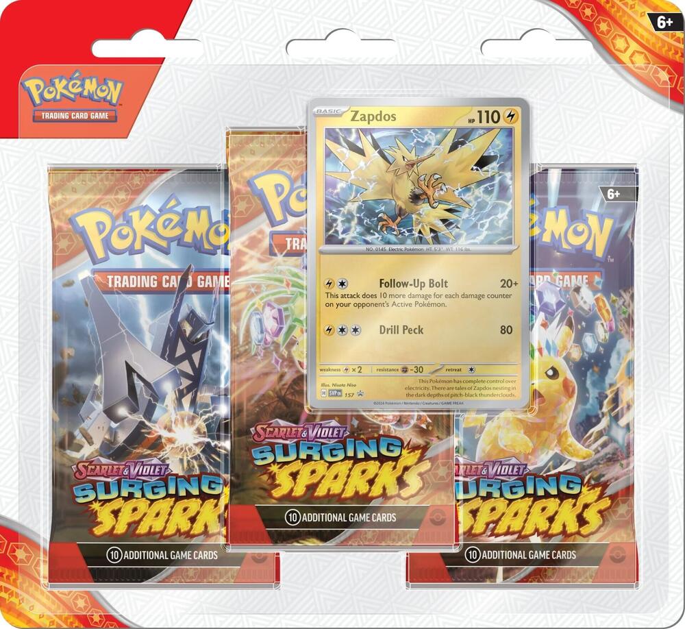 Surging Sparks 3 Pack Blisters [Zapdos] - SV08: Surging Sparks (SSP)